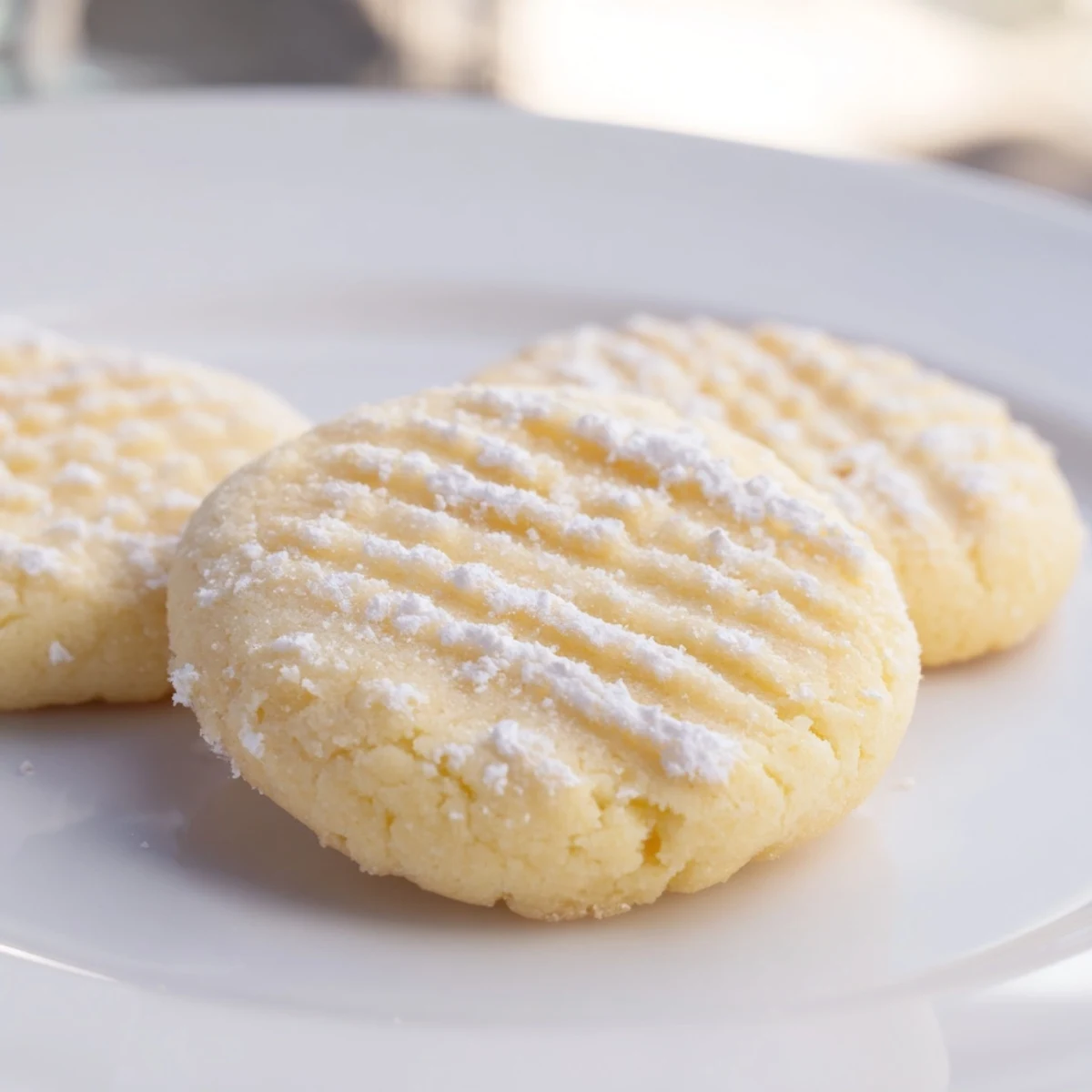 Crisp-edged Grandma's Secret Butter Cookies stacked on parchment fresh from the oven