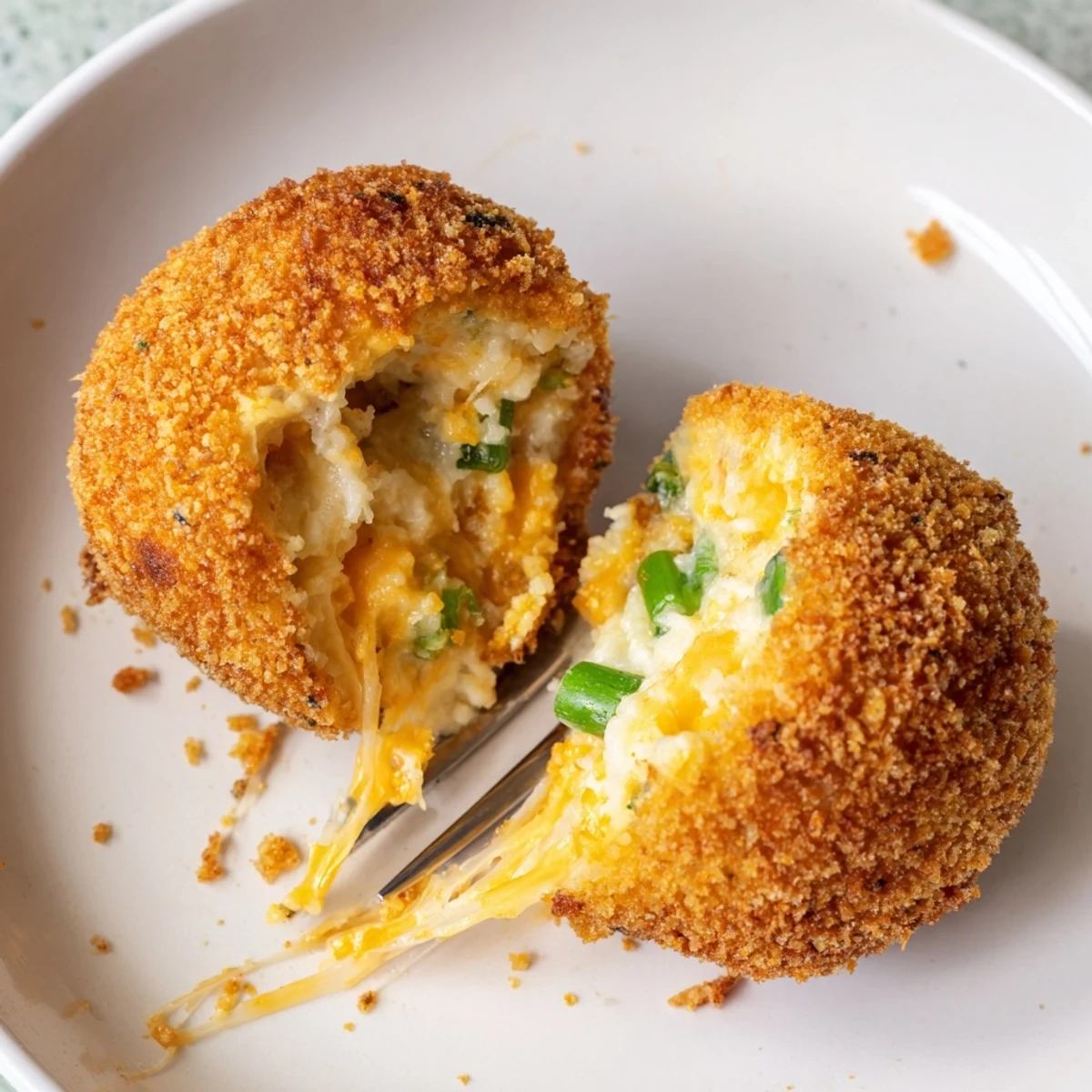Golden Fried Mashed Potato Balls resting on paper towels, steam rising