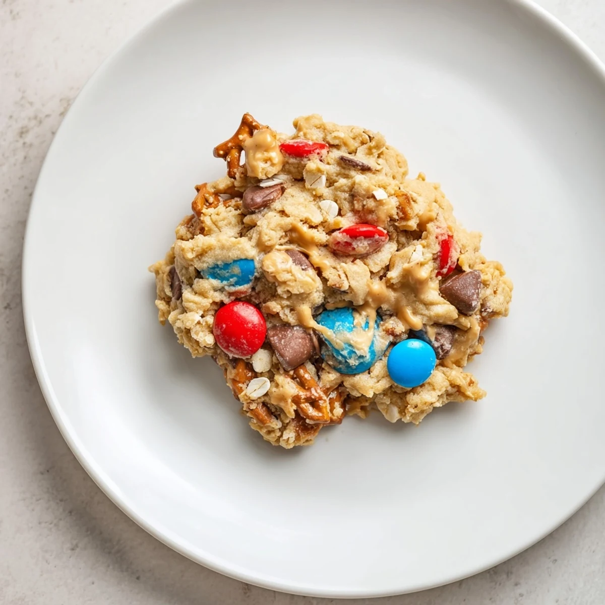 Serve warm Patriotic Monster Cookies Recipe beside milk for Fourth of July.