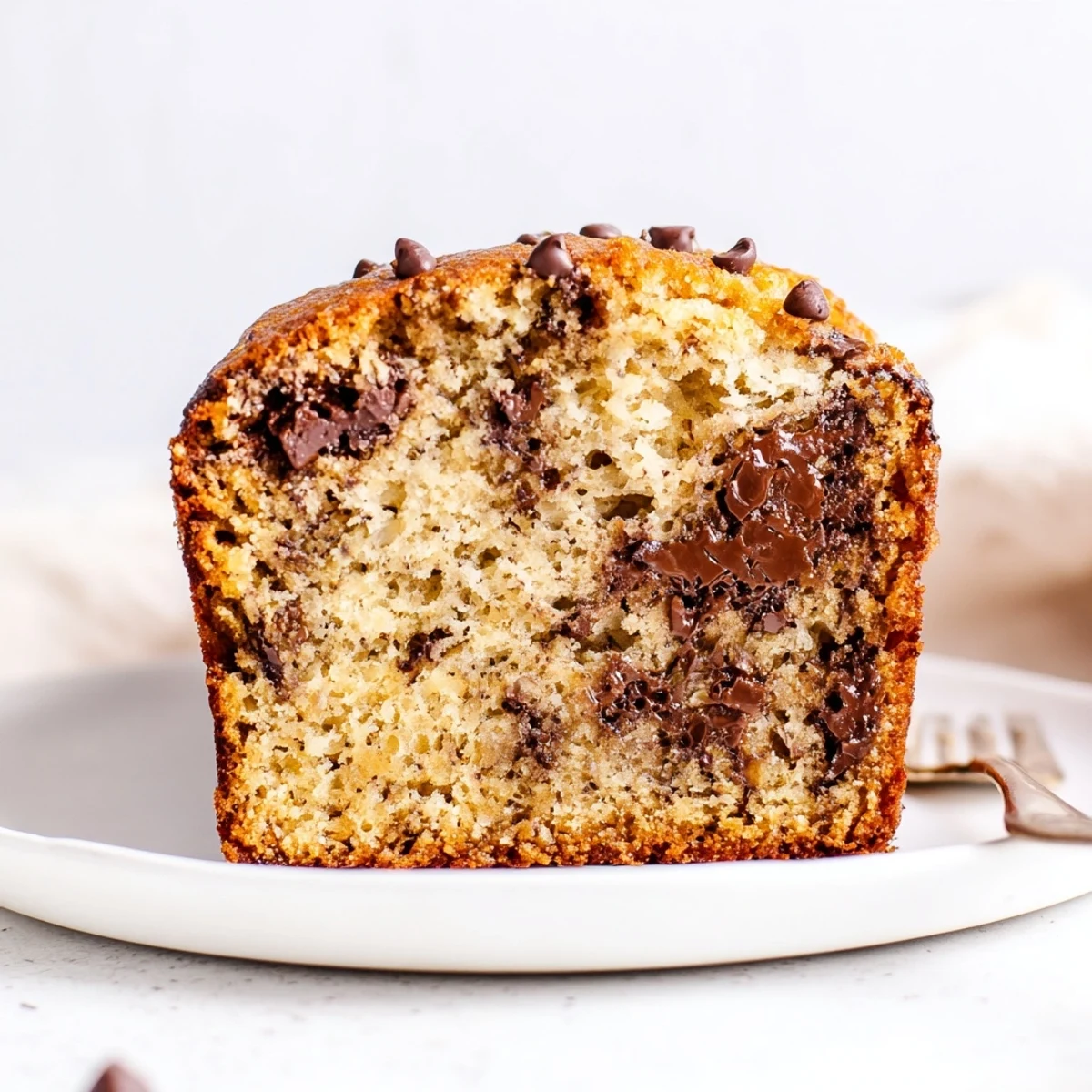 Freshly baked Banana Chocolate Chip Cake Recipe on rack, served with ice cream