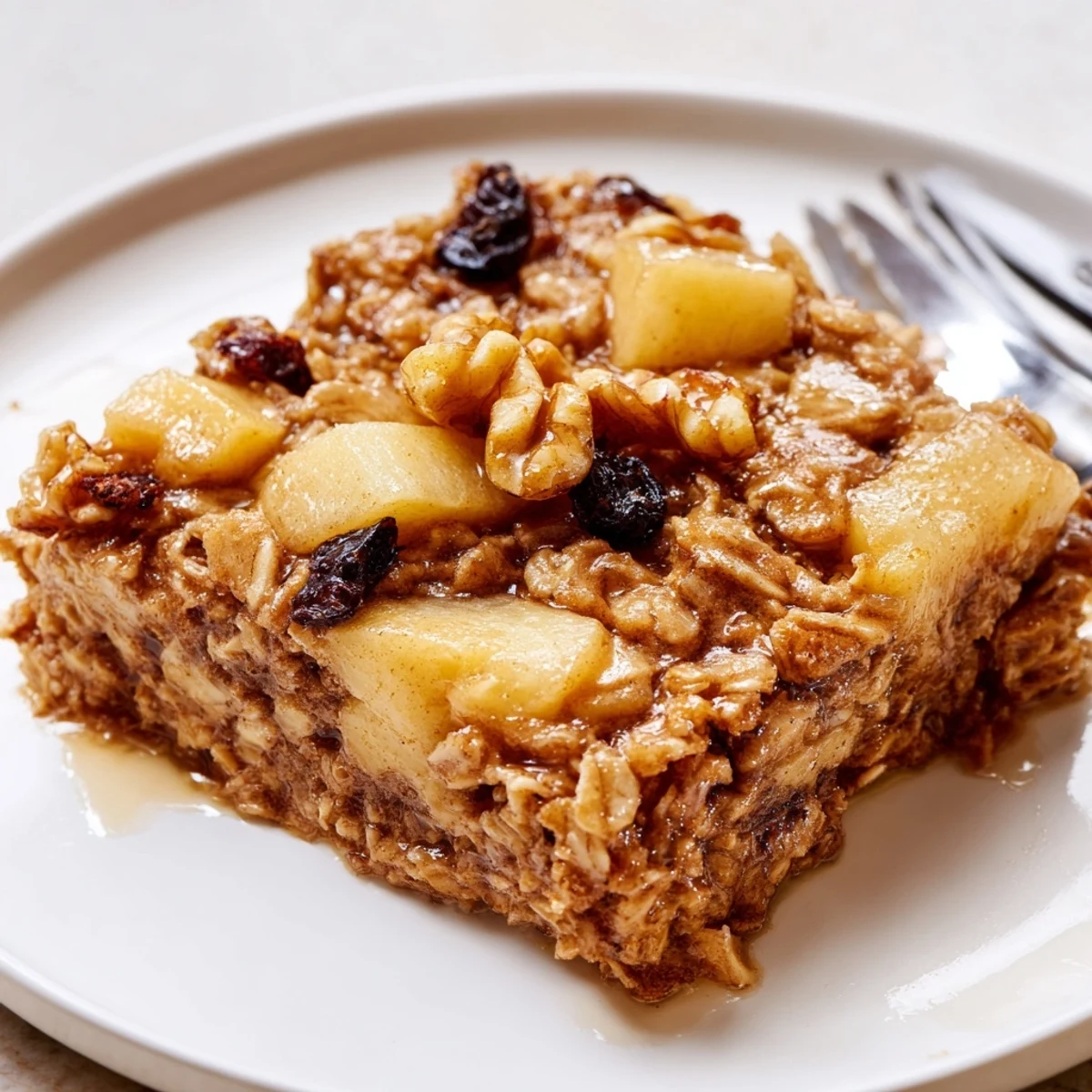 Warm, cinnamon-scented Delicious Apple Cinnamon Oatmeal Bake Recipe For Mornings, sliced.