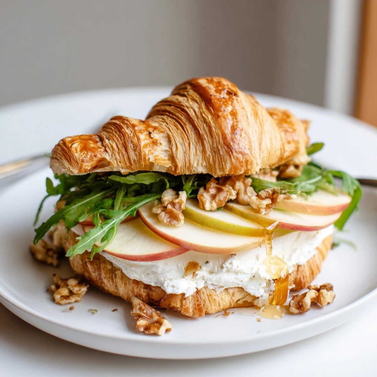 Apple Goat Cheese Croissant Sandwich layered with crisp apples and tangy filling