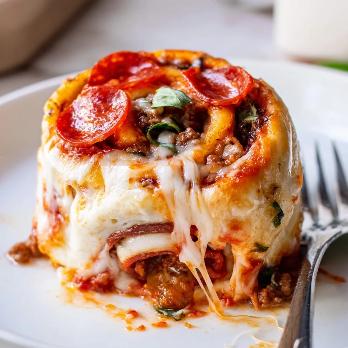 Cheesy Beef Pepperoni Pizza Roll Ups Snack Recipe bubbling, golden crust, served with marinara