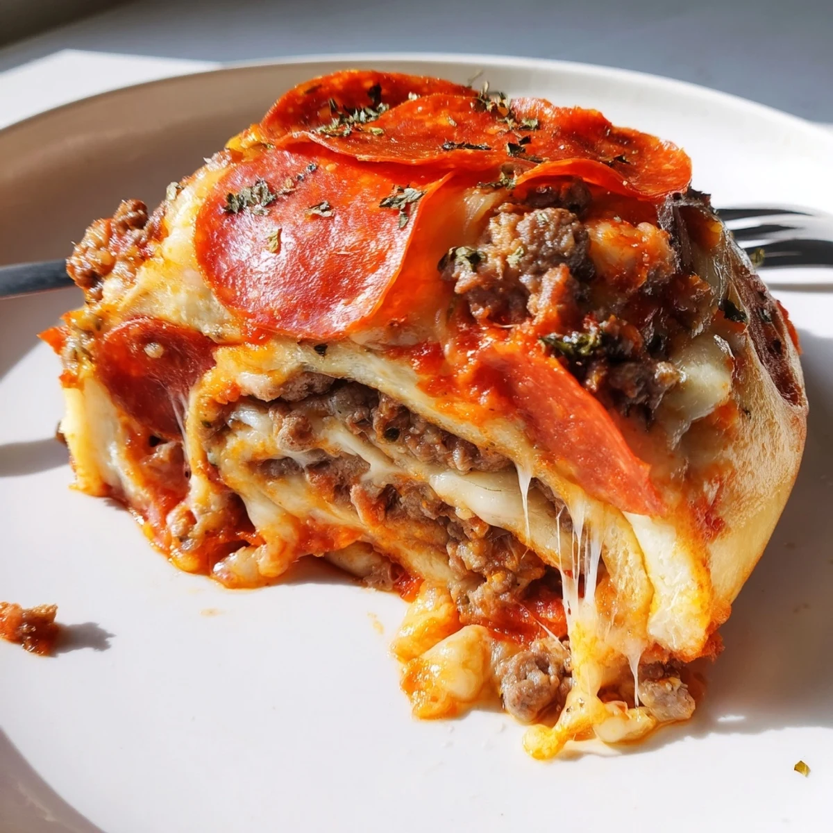 Sliced, gooey centers cooling on parchment — Cheesy Beef Pepperoni Pizza Roll Ups Snack Recipe