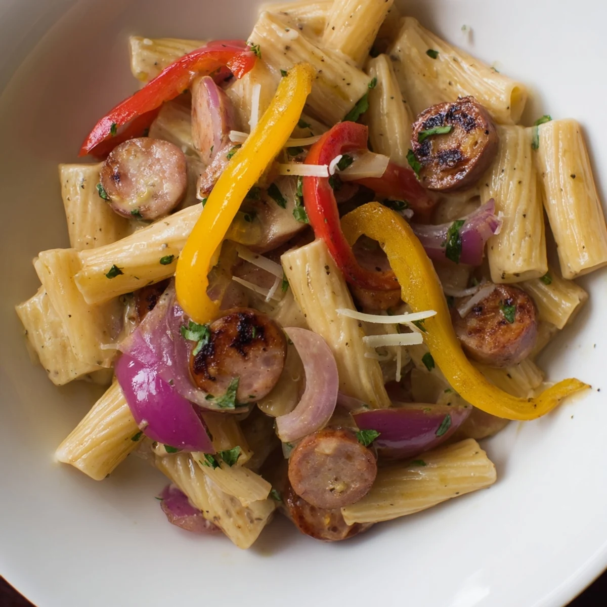 Hearty Cajun Sausage Pasta tossed with penne, smoky Andouille, bright parsley