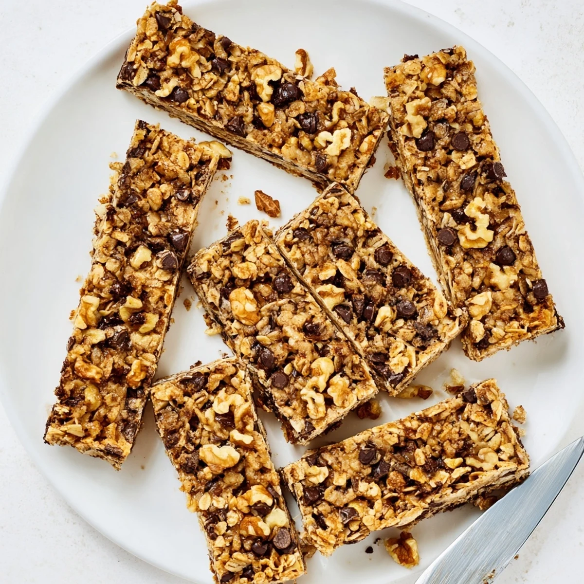 Chewy wholesome banana oat bars sliced into squares, featuring ripe bananas and hearty rolled oats
