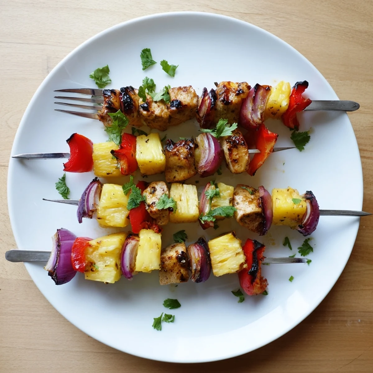 Pineapple Chicken Kabobs sizzling on grill, golden char and sticky glaze.