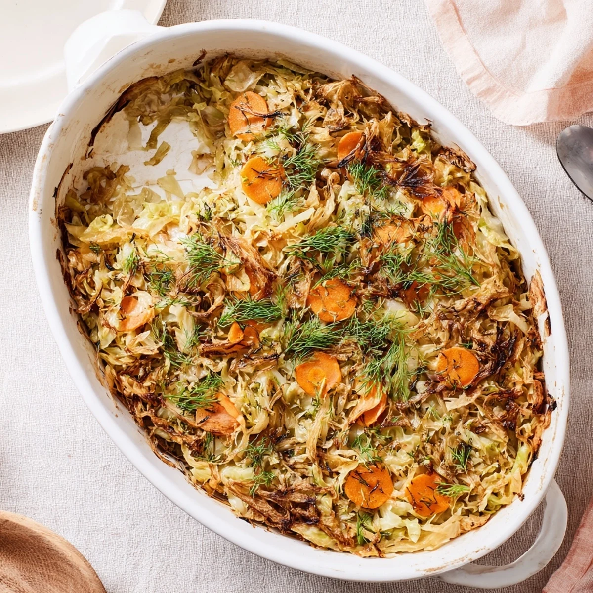 Hearty German-style cabbage casserole with tender roasted layers and optional sour cream topping