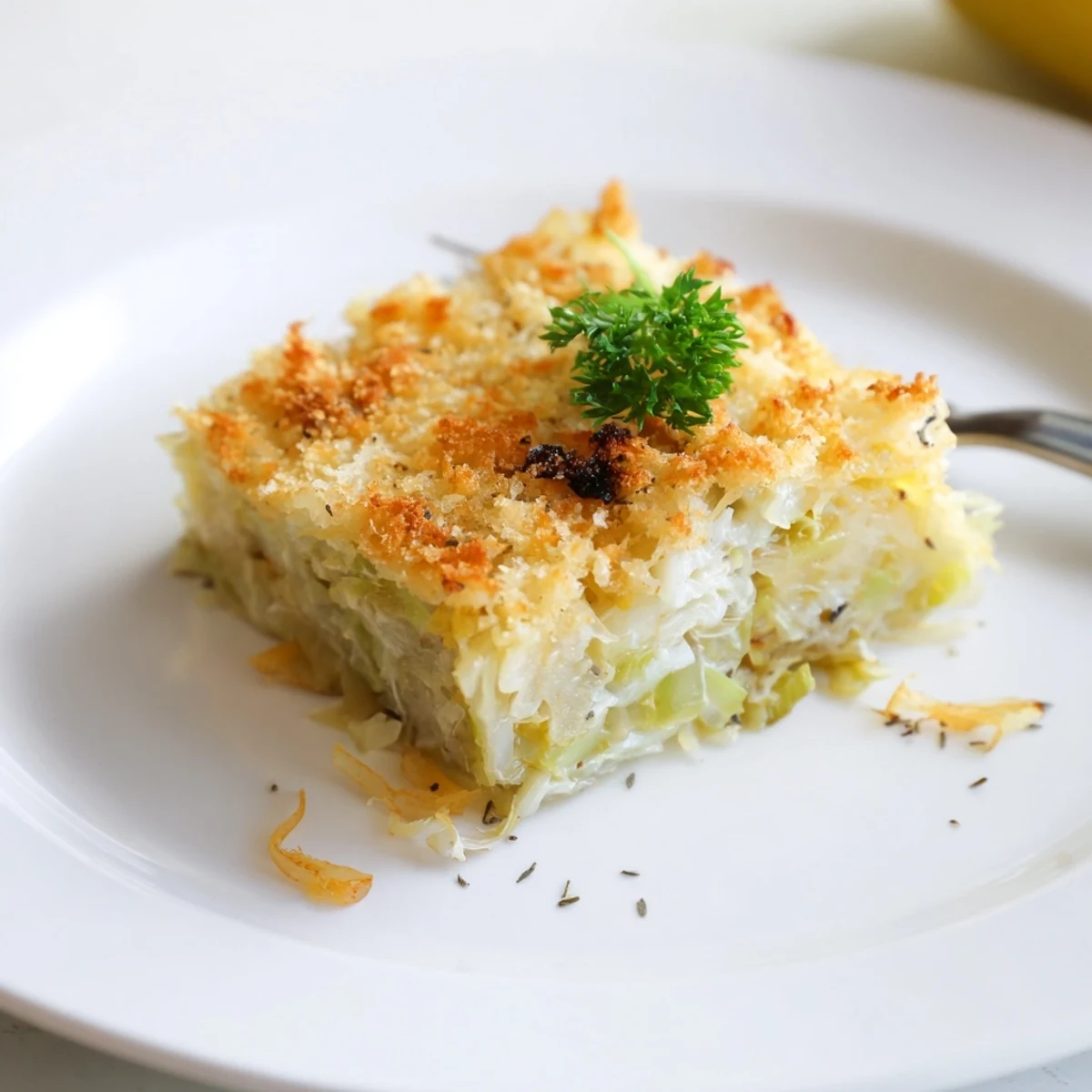Warm Slow Roasted Cabbage And Sauerkraut Casserole fragrant with caraway, tangy and creamy