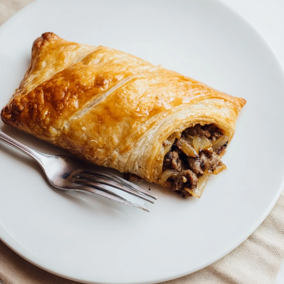 Golden baked Greggs inspired steak and cheese roll with melted cheddar oozing from flaky puff pastry