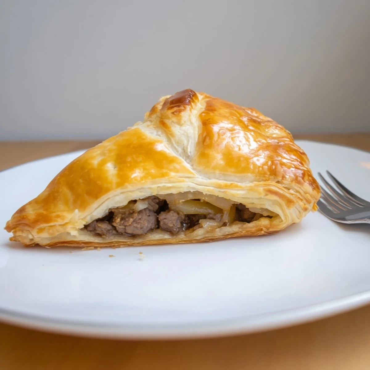 Steaming Greggs inspired steak and cheese rolls fresh from the oven with glossy golden brown pastry crust