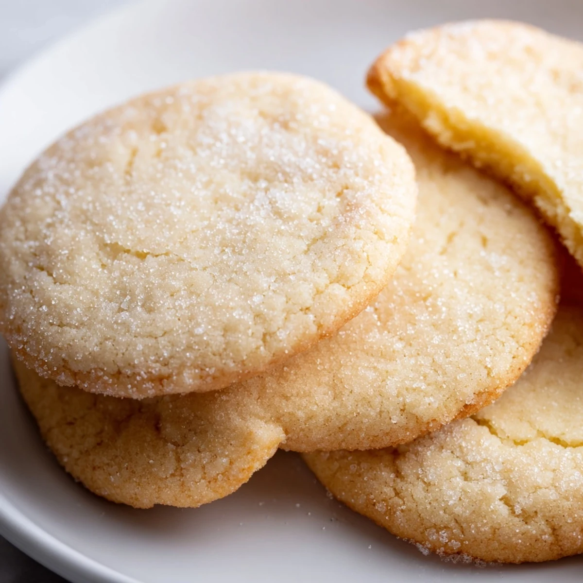 Bowl of freshly baked sugar cookies dusted with sparkling white granulated sugar