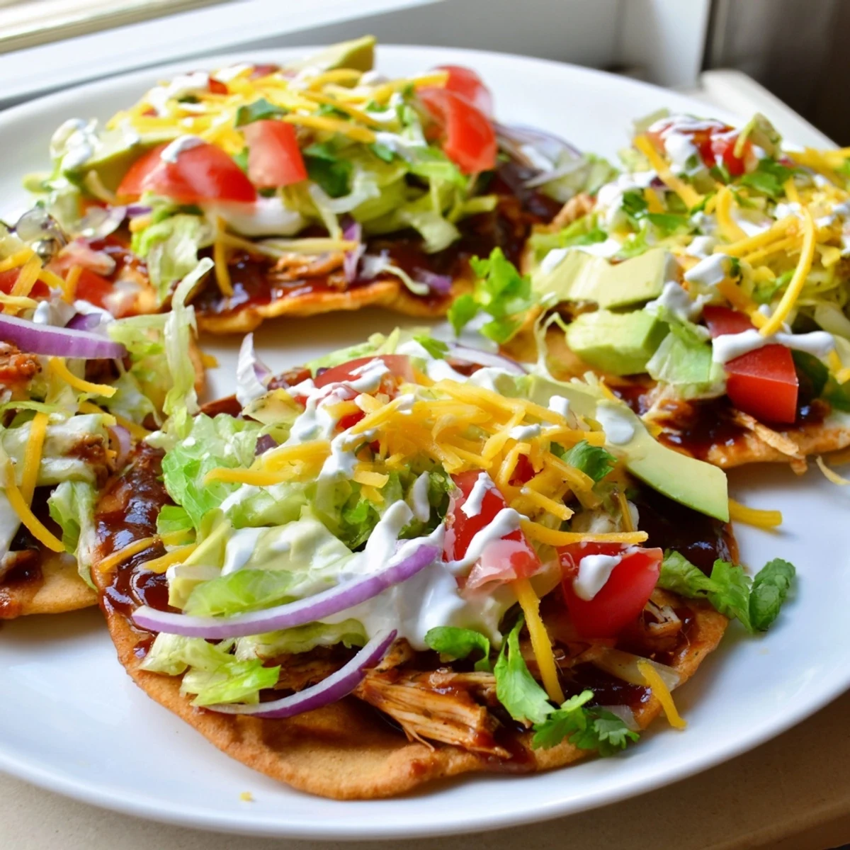Sweet Smoky BBQ Chicken Tostadas