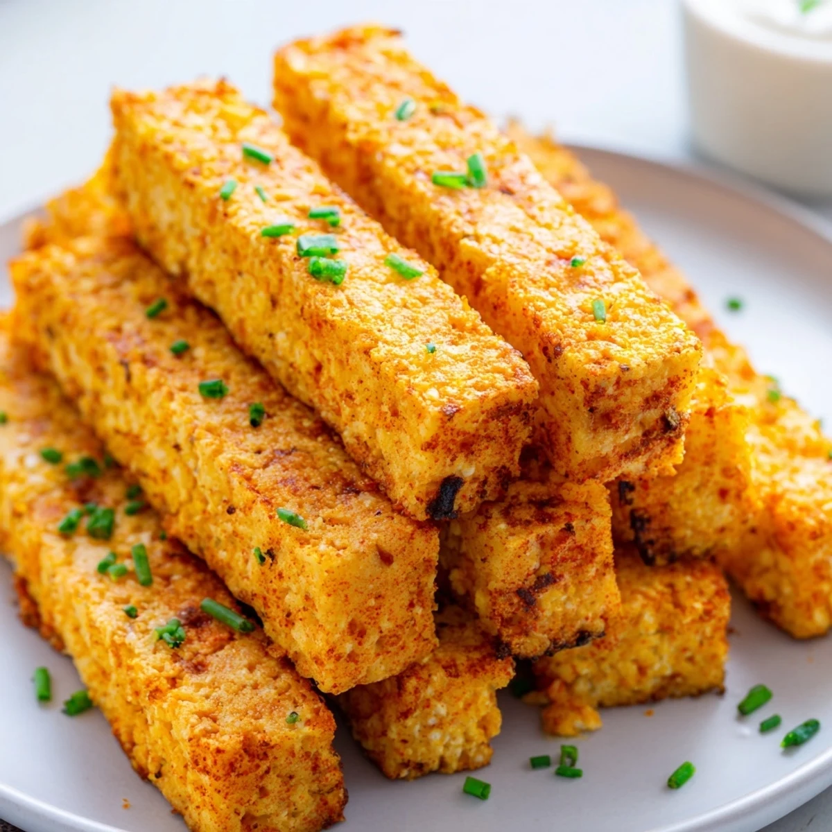 Golden baked cottage cheese fries crisp on the edges with a tender, cheesy center.