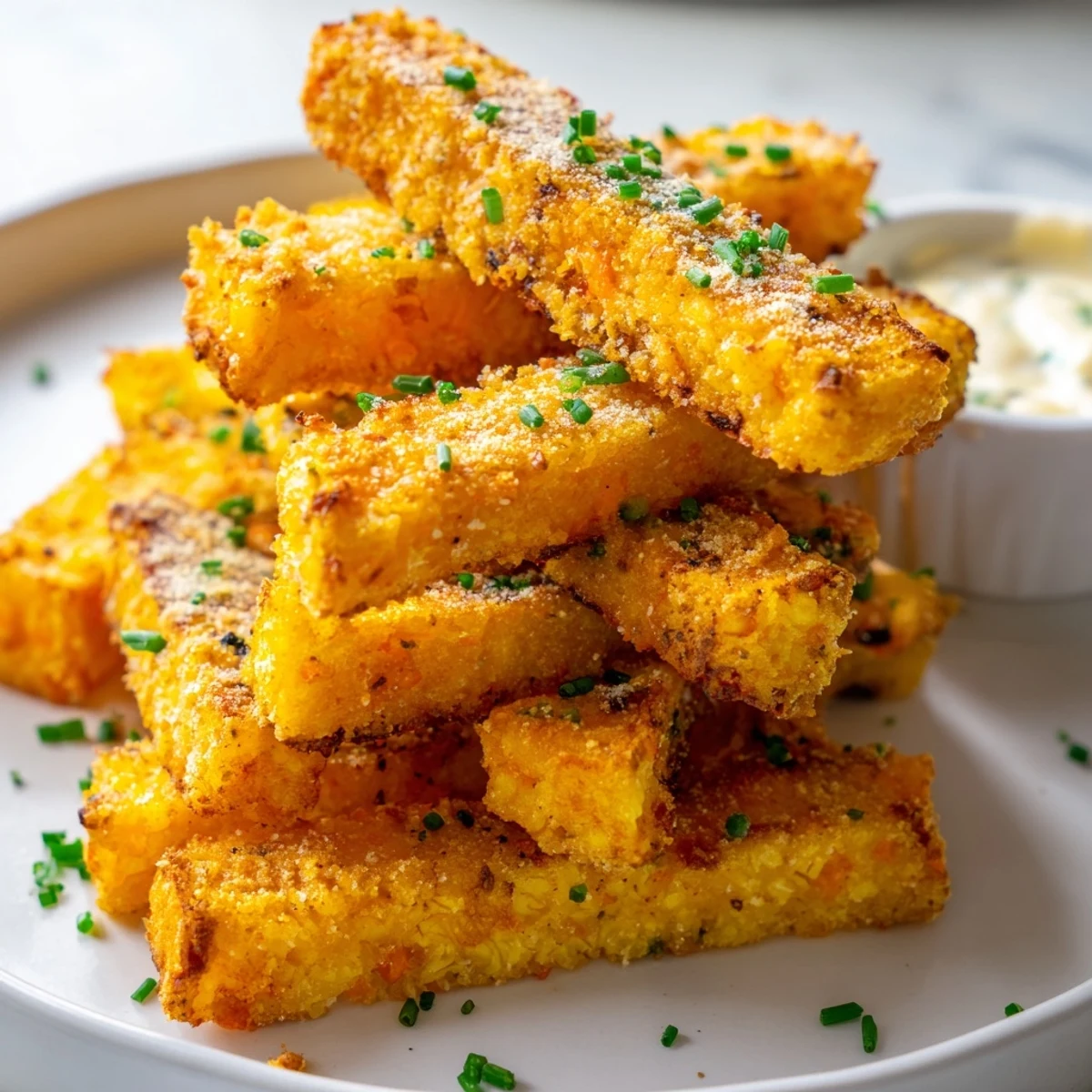 Crispy oven-baked cottage cheese fries arranged on parchment with a warm golden-brown crust.